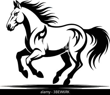 Black silhouette of running horse showing power and speed with bold line art design Stock Vector