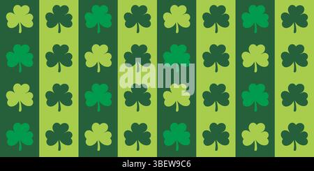 Green juicy clover leaves seamless pattern. Striped background with wood sorrel herbs. Natural Patrick's Day print, vector graphics Stock Vector