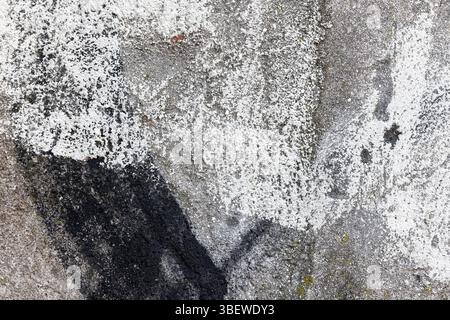 Close-up photograph of a textured weathered wall showing intricate patterns and contrasting colors. Depicts natural degradation and urban decay for ab Stock Photo