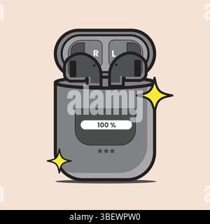 Eye-catching cartoon illustration of red wireless earbuds. Perfect for technology blogs, music promotions, or modern lifestyle content. Vibrant and pl Stock Vector