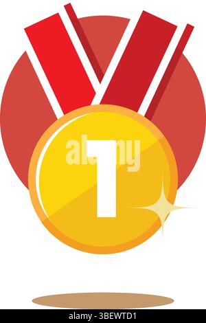 Gold, Silver, Bronze medals vector icons. Badge with First, Second, Third Place Award. Round Coin with Red Ribbon. Winner Trophy Stock Vector