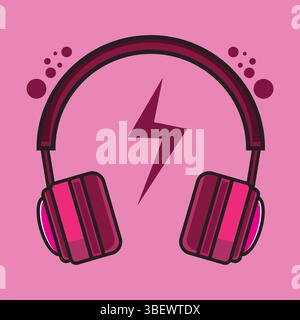 Headphones with Long Audio Cable Flat Lay Illustration Stock Vector