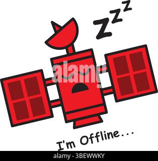 The Illustration of Offline Satelite Red Sleep Flat Design in Space Stock Vector