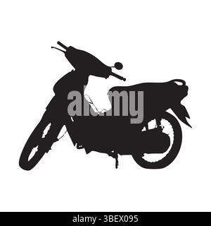 Black Silhouette of Classic Scooter Stylish Moped Motorcycle Isolated on White Background Stock Vector