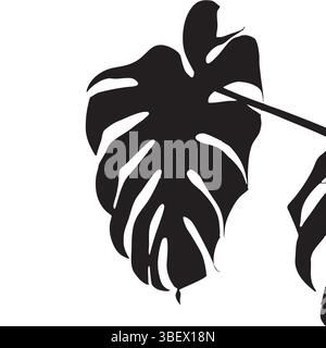 Monstera Leaf Silhouette Isolated on White Background Stock Vector