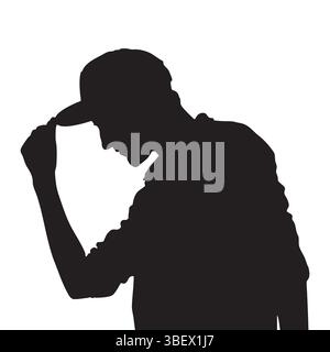 Silhouette of Man Tipping Hat in Profile on White Background Stock Vector
