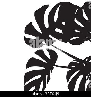 Monstera Silhouette Vector Illustration of Tropical Plant Leaf on White Background Stock Vector