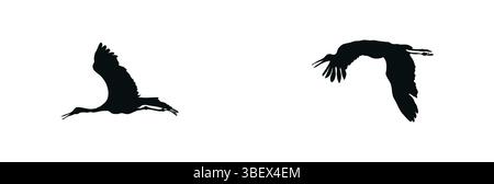 Silhouetted cranes fly across a stark white backdrop. Graceful avian movement frozen in stark contrast. Stock Vector