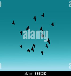 Silhouette of birds in a bright blue sky creates a sense of freedom and endless possibilities. Stock Vector