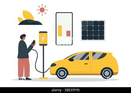 Charging Station Eco Friendly Car Energy Source Electric Vehicle Transportation Sustainable Mobility Clean Tech Stock Vector
