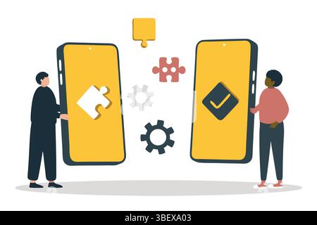 Teamwork Technology Solving Problems Finding Solutions with App Development and Mobile Connection Digital Innovation and Stock Vector