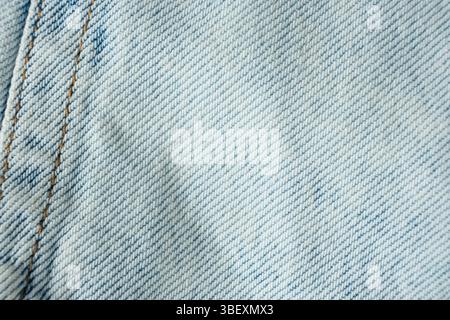 Macro Fabric Texture of Classic Light Blue Jeans Stock Photo