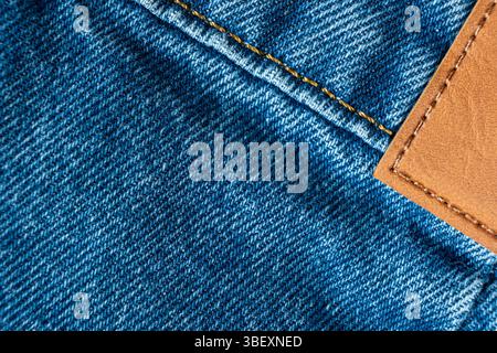 Detailed View of Woven Blue Denim Threads Stock Photo