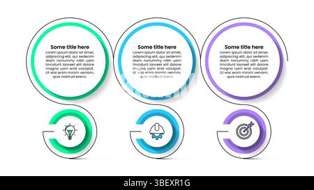 Infographic template with icons and 3 options or steps. Connected circles. Can be used for workflow layout, diagram, banner, webdesign. Vector illustr Stock Vector