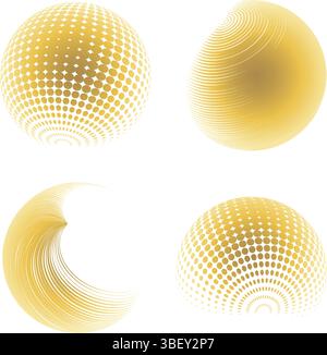 Contemporary set of halftone rounded 3d figures. Stock Vector