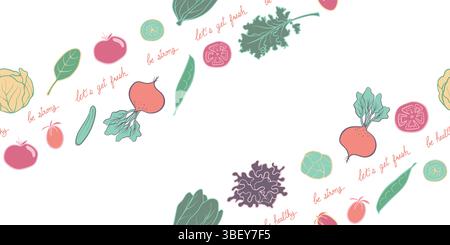 A seamless vegetable pattern in doodle hand-drawn style, featuring various veggies. Perfect for digital backgrounds, packaging, wrapping paper, textil Stock Photo
