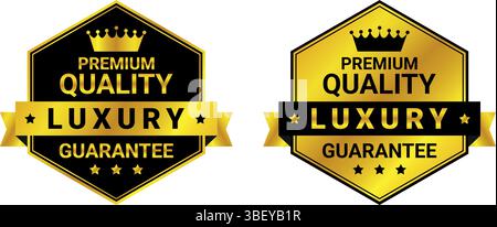 luxury premium quality guarantee badges in black and gold color with crown used for branding or certification Stock Vector