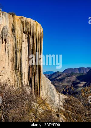 Petrified Waterfall at sunset, Hierve el Agua, San Lorenzo Albarradas, Oaxaca State, Mexico Stock Photo
