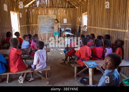 Primary school in Hell-Ville (Andoany), Nosy Be island, Republic of Madagascar, Indian Ocean Stock Photo