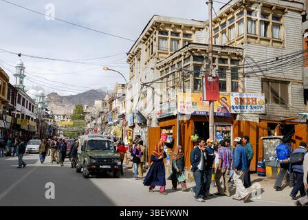 Main street in Leh, Ladakh region, state of Jammu and Kashmir, India, Asia Stock Photo