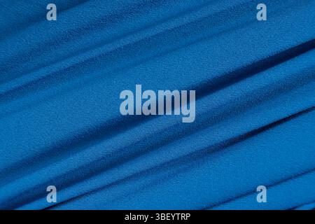 Macro Texture Polyester Blue Fabric. Stock Photo