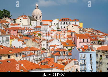 View of terrakotta rooftops in Alfama, Alfama District, Lisbon, Portugal, Europe Stock Photo