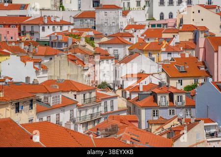 View of terrakotta rooftops in Alfama, Alfama District, Lisbon, Portugal, Europe Stock Photo