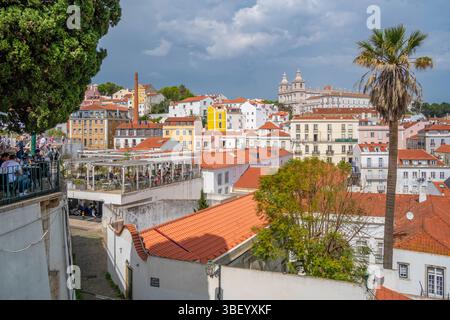 View of terrakotta rooftops in Alfama, Alfama District, Lisbon, Portugal, Europe Stock Photo