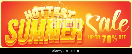 3d hottest summer sale in red hot and shinny text clean modern concept. summer sale banner template vector illustration Stock Vector