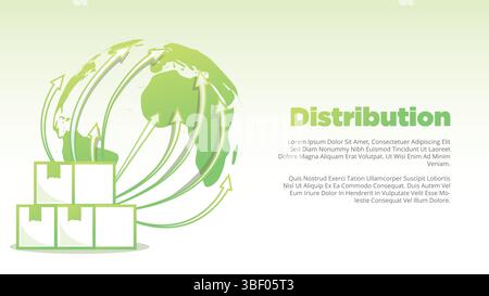 cardboard with arrows pointing map location at the globe for distribution concept. clean coorporate screen size for print, presentation or web templat Stock Vector