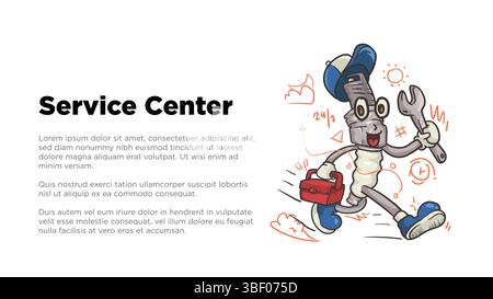 repairman spark plug mascot for service center concept. spark plug mascot illustration with custom copy space in screen size for web or presentation t Stock Vector