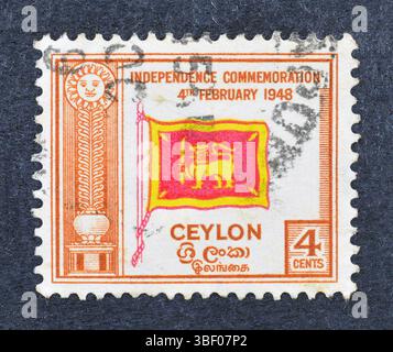 Flag of Ceylon on old postage stamp Stock Photo - Alamy