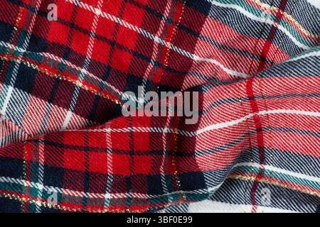 Macro Texture Cotton Fabric With A Slight Addition Of Polyester, Plaid Pattern Stock Photo