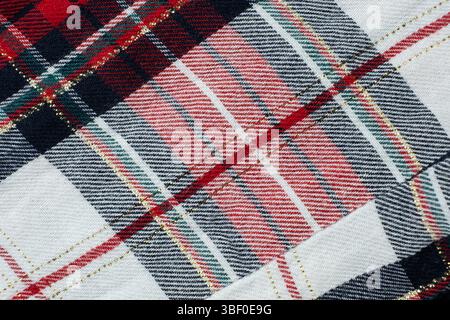 Macro Texture Cotton Fabric With A Slight Addition Of Polyester, Plaid Pattern Stock Photo