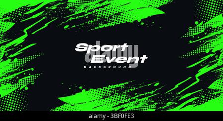 Black and Green Grunge Sport Background with Halftone Style Stock Vector