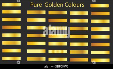 Pure Golden Gradient Bars Set – Luxury Metallic Gold Swatches on Black Background Stock Vector