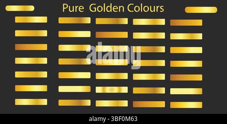 Pure Golden Gradient Bars Set – Luxury Metallic Gold Swatches on Black Background Stock Vector