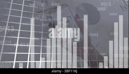 Image of data processing over hand holding smartphone Stock Photo