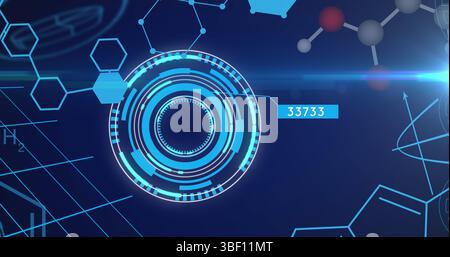 Image of science data processing over dark background Stock Photo