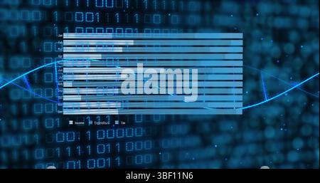 Image of graphs, dna and binary code on black background Stock Photo