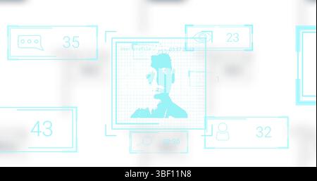 Image of social media reactions and user photo over white background Stock Photo