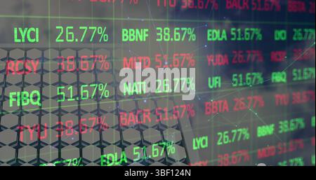 Image of statistics and financial data processing over binary coding data processing Stock Photo