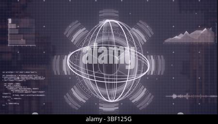 Image of rotating circles and data processing on navy background Stock Photo