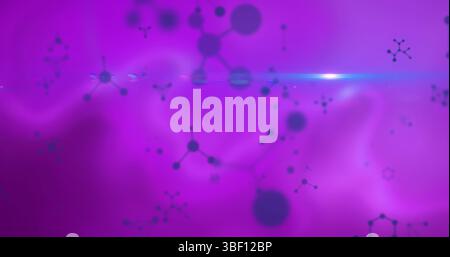 Image of molecules over purple background Stock Photo