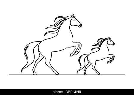 Horse continuous one line art drawing of concept doodle style outline vector icon Stock Vector