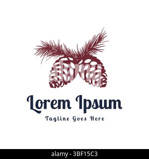 Retro Vintage Pine Cone with Leaf Branch Illustration Design Vector Stock Vector