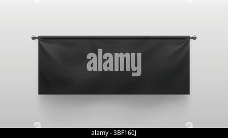 realistic black fabric banner on white back Stock Vector