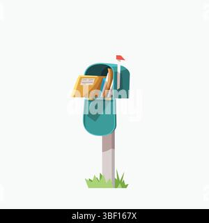 green mailbox cartoon design on white back Stock Vector