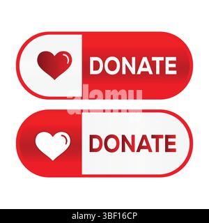 Red Donate Button Icon with Heart Symbol – Charity UI Element Vector Stock Vector