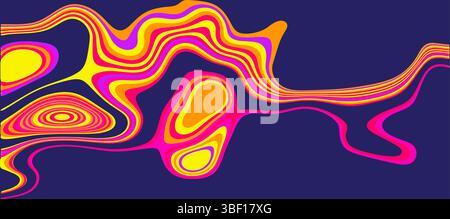 Abstract Colorful Wave Composition in Vibrant Hues Representing Dynamic Fluid Movement with Multilayer Vector Patterns on a Dark Background Stock Vector